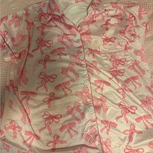 Pink Bow Print Satin Shirt